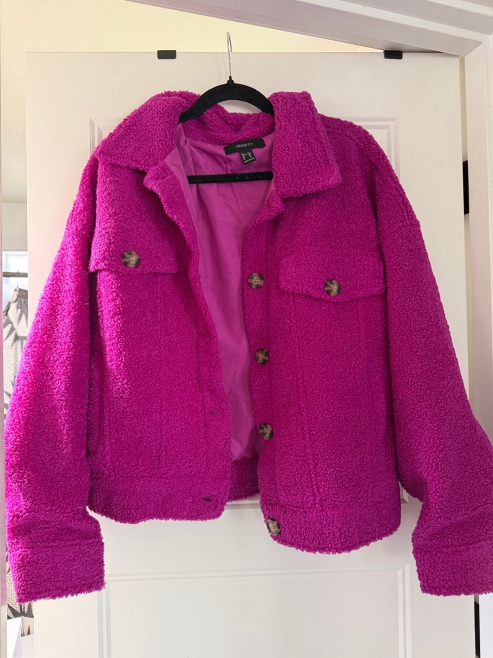 Forever 21 Fuchsia Teddy Button-Up Jacket